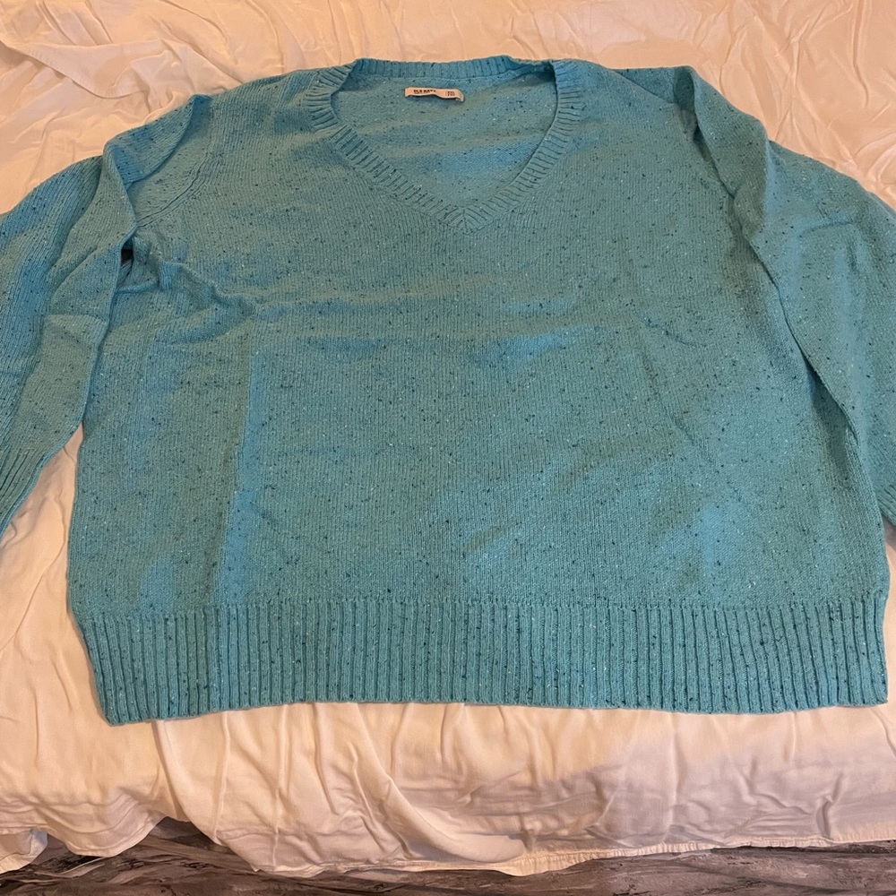 Light blue speckled v-neck sweater